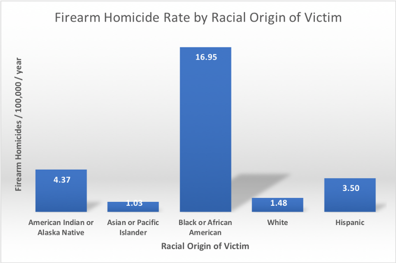 Firearm homicide rate by racial origin of the victim